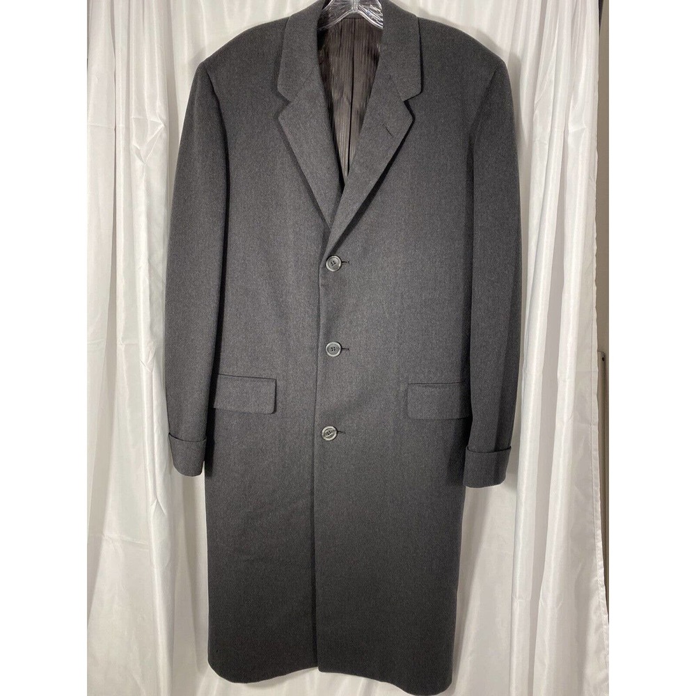Vintage Men’s Gray Wool Tweed Long Hand Tailored Trench Coat Stein Bloch Satin